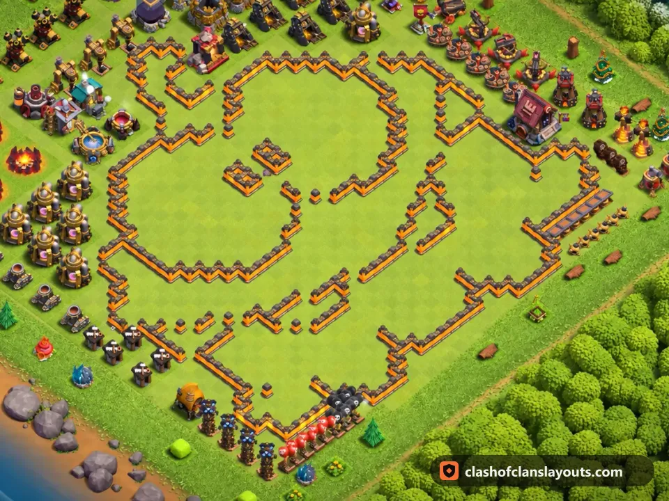 TH10 Funny Base Layout 49: Clash of Clans Town Hall 10 fun base layout, full base picture