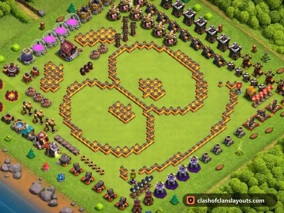 TH10 Funny Base Layout 50: Clash of Clans Town Hall 10 fun base layout, full base picture