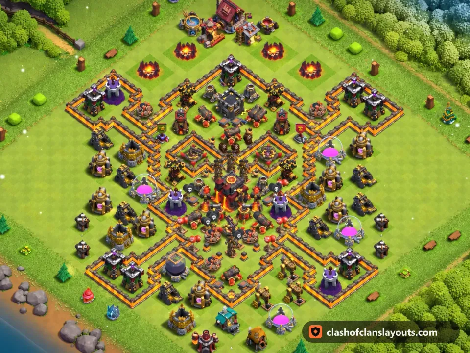 TH10 Funny Base Layout 51: Clash of Clans Town Hall 10 fun base layout, full base picture