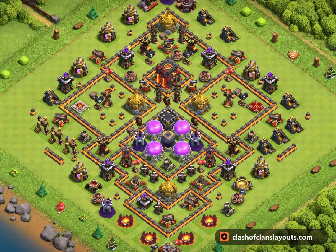 TH10 Hybrid Base Layout 206: Clash of Clans Town Hall 10 hybrid base layout, full base picture