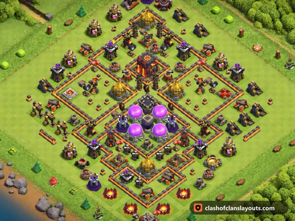 TH10 Hybrid Base Layout 206: Clash of Clans Town Hall 10 hybrid base layout, full base picture