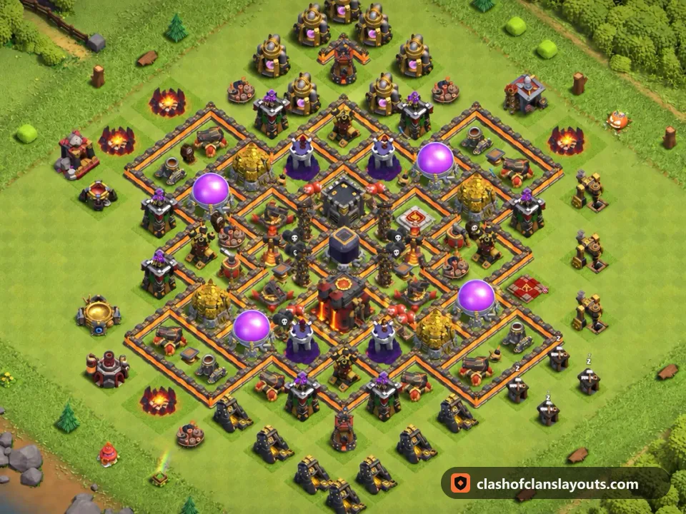 TH10 Hybrid Base Layout 209: Clash of Clans Town Hall 10 hybrid base layout, full base picture