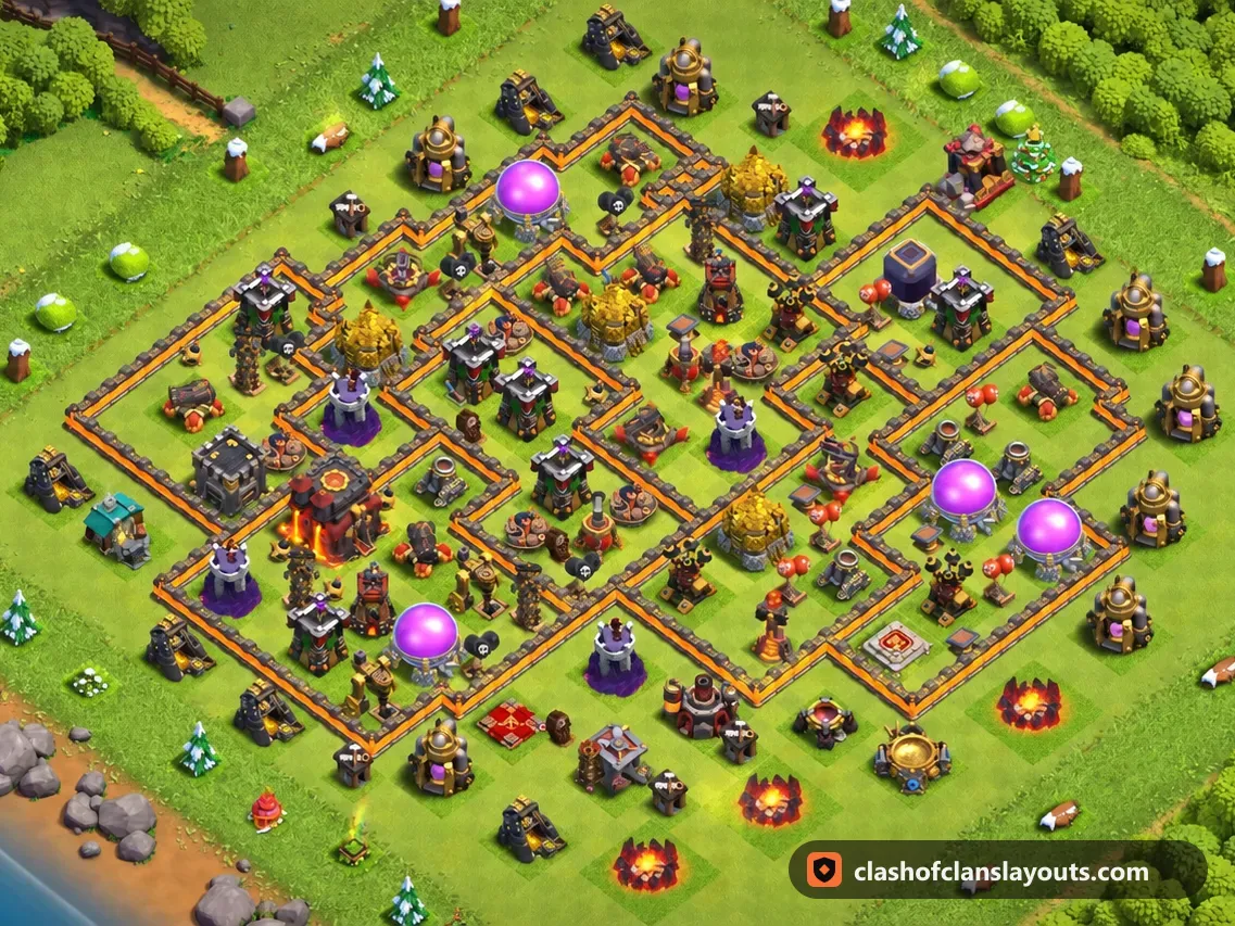 Base Trofi TH10 269: layout base Trofi Clash of Clans Town Hall 10, gambar base lengkap