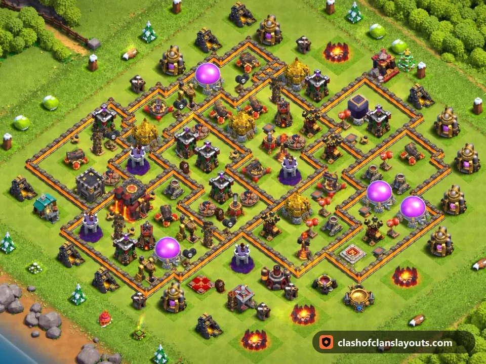 TH10 Trophy Base Layout 269: Clash of Clans Town Hall 10 trophy base layout, full base picture