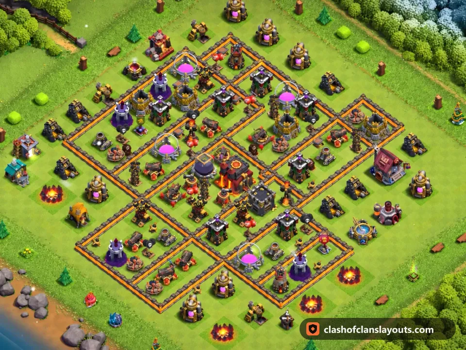 TH10 Trophy Base Layout 271: Clash of Clans Town Hall 10 trophy base layout, full base picture
