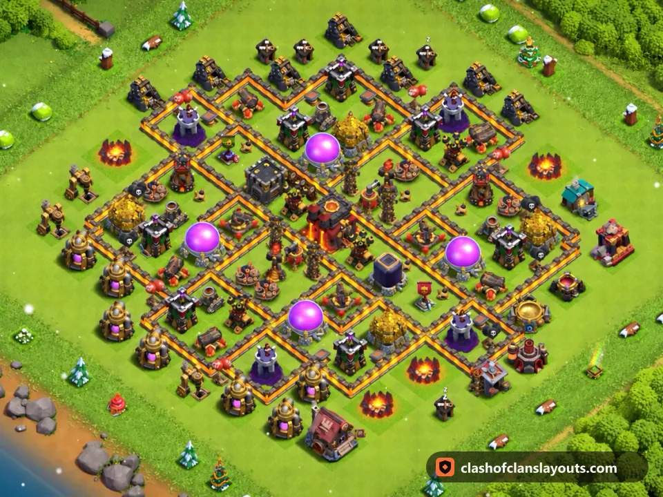 TH10 Trophy Base Layout 272: Clash of Clans Town Hall 10 trophy base layout, full base picture