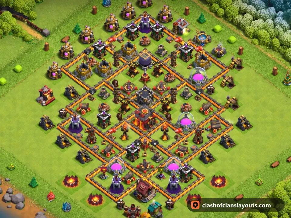 TH10 Trophy Base Layout 273: Clash of Clans Town Hall 10 trophy base layout, full base picture