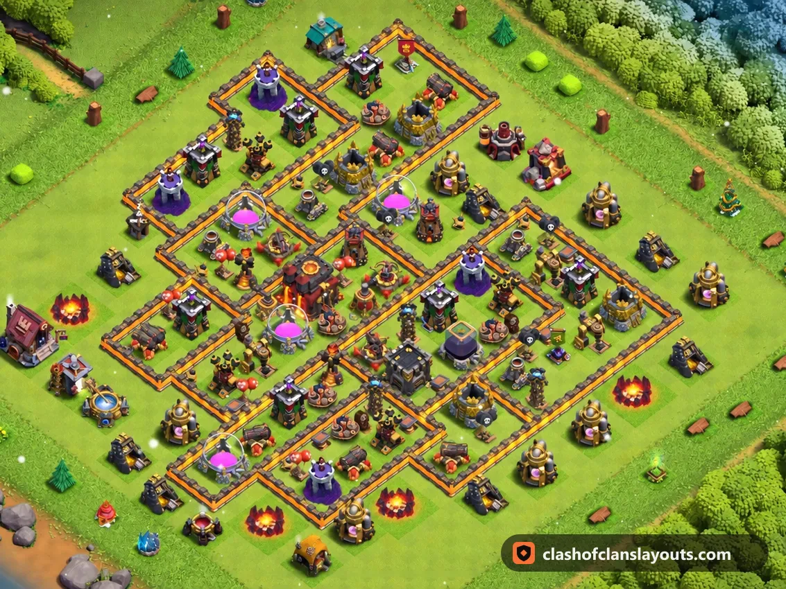 Base da Trofei TH10 274: layout base trofei per Municipio 10 di Clash of Clans, immagine completa della base