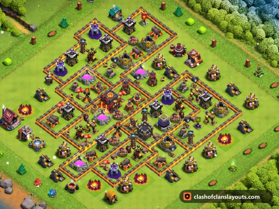 TH10 Trophy Base Layout 274: Clash of Clans Town Hall 10 trophy base layout, full base picture