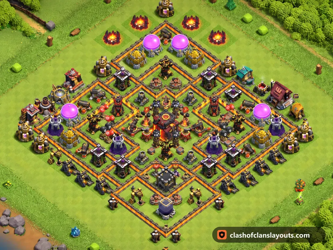 Base da Trofei TH10 276: layout base trofei per Municipio 10 di Clash of Clans, immagine completa della base