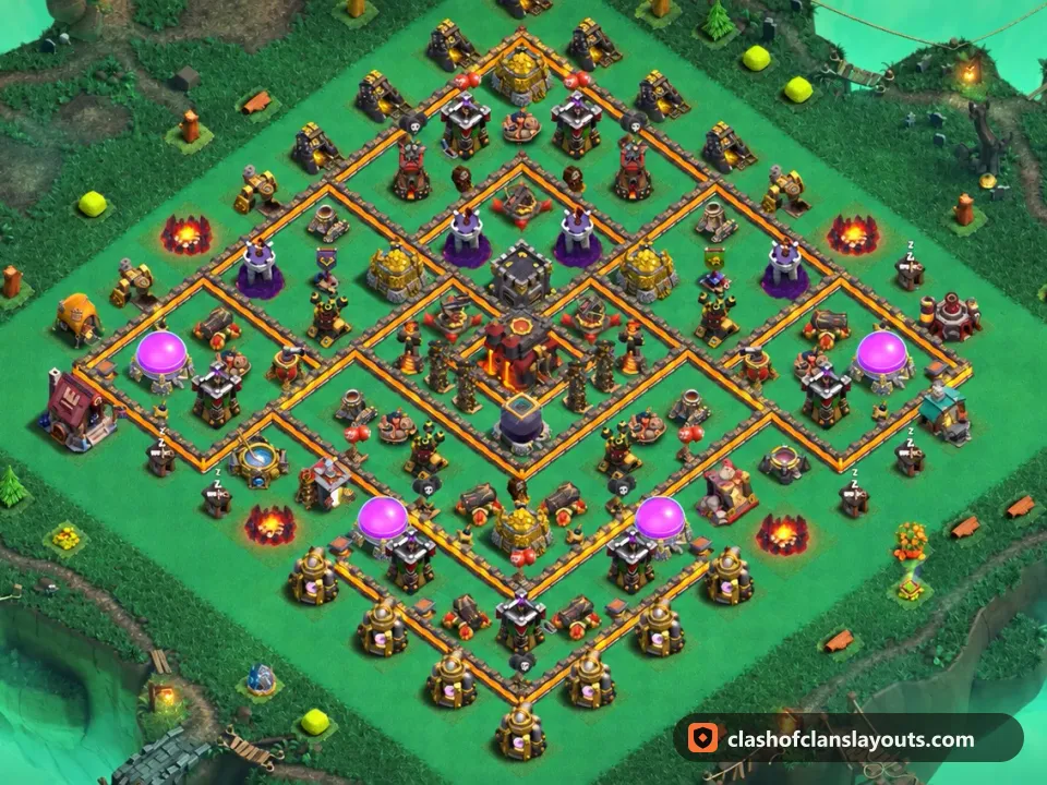 TH10 Trophy Base Layout 277: Clash of Clans Town Hall 10 trophy base layout, full base picture