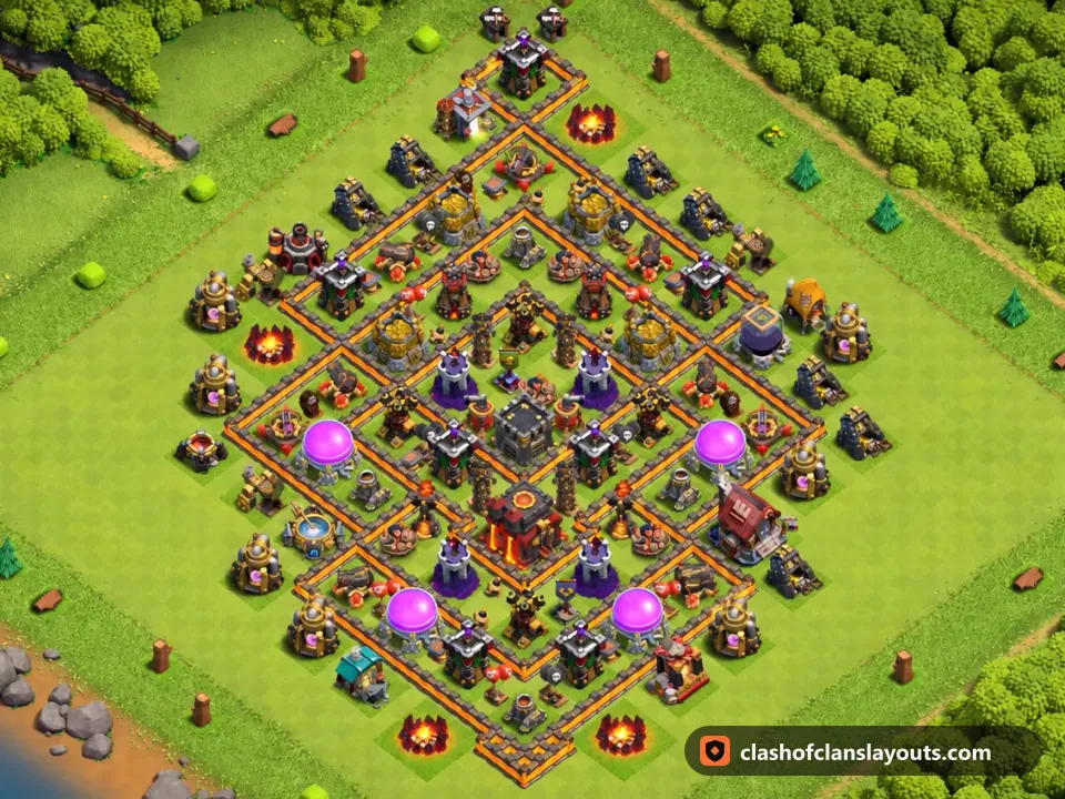TH10 Trophy Base Layout 279: Clash of Clans Town Hall 10 trophy base layout, full base picture
