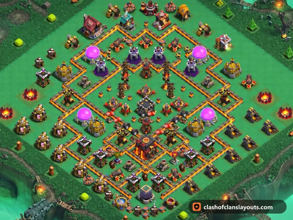 TH10 Trophy Base Layout 280: Clash of Clans Town Hall 10 trophy base layout, full base picture