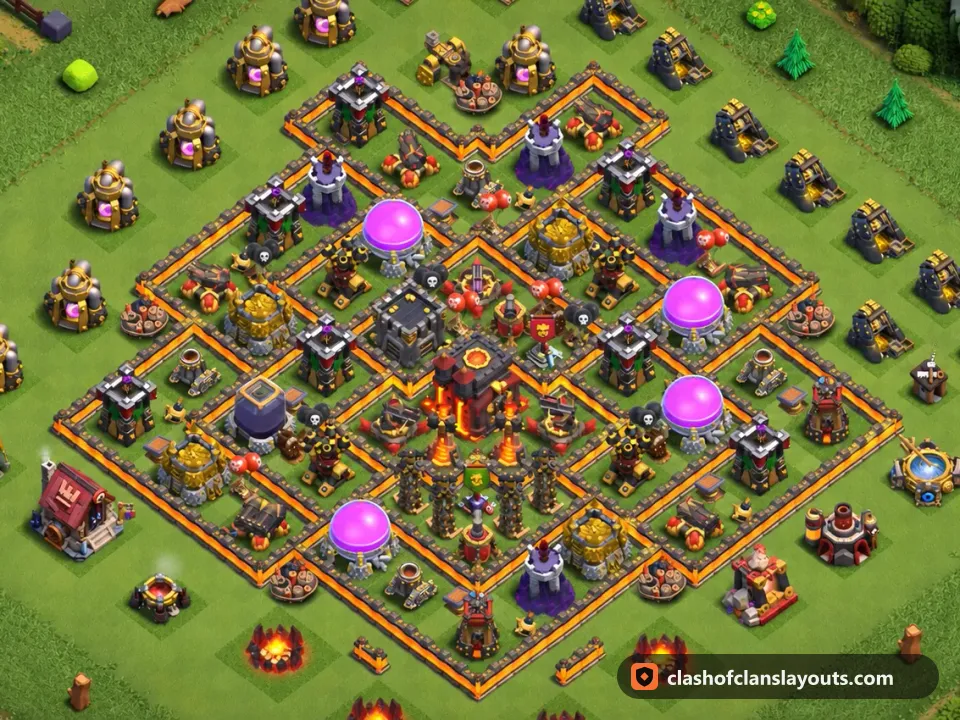 TH10 Trophy Base Layout 281: Clash of Clans Town Hall 10 trophy base layout, full base picture