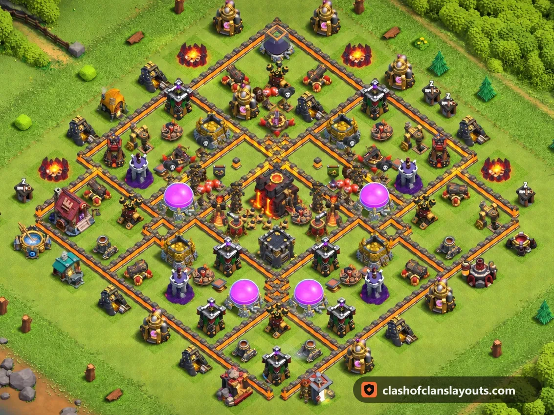 Base da Trofei TH10 282: layout base trofei per Municipio 10 di Clash of Clans, immagine completa della base