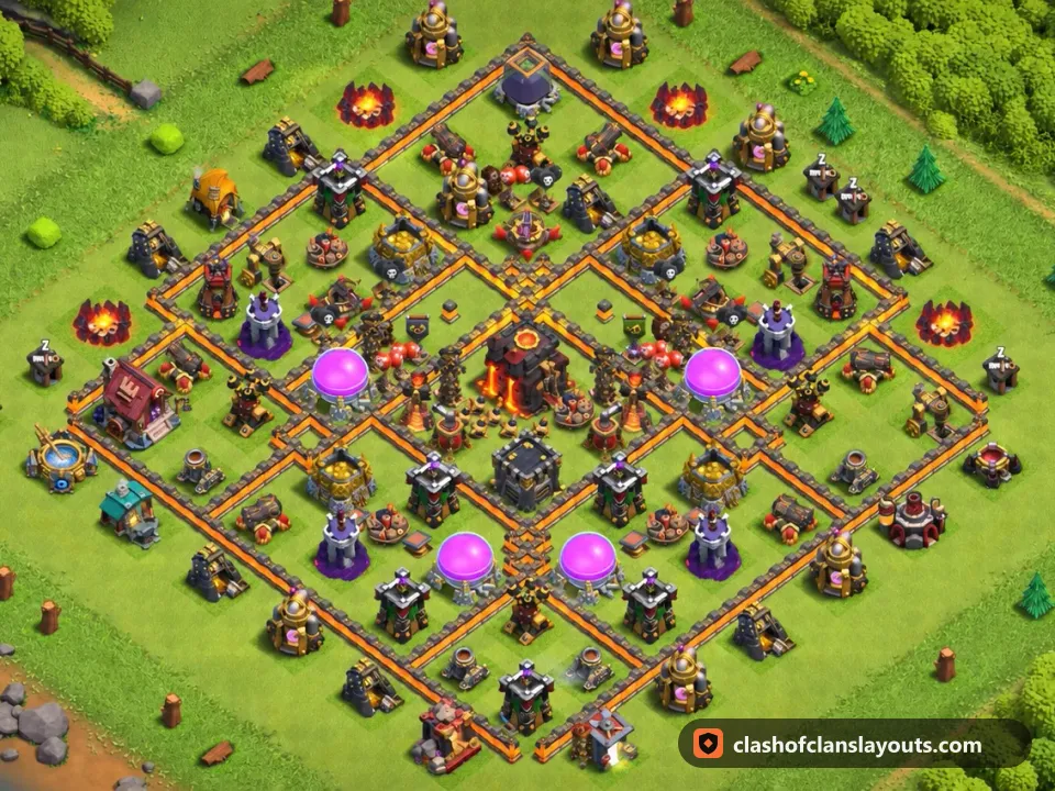 TH10 Trophy Base Layout 282: Clash of Clans Town Hall 10 trophy base layout, full base picture