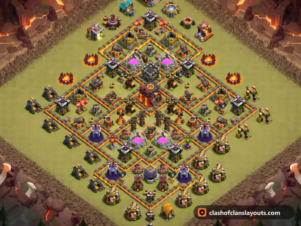 TH10 War Base Layout 191: Clash of Clans Town Hall 10 war base layout, full base picture