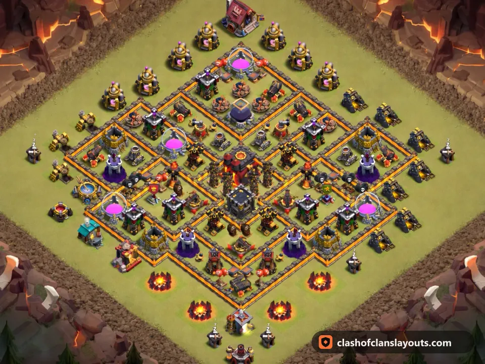 TH10 War Base Layout 192: Clash of Clans Town Hall 10 war base layout, full base picture