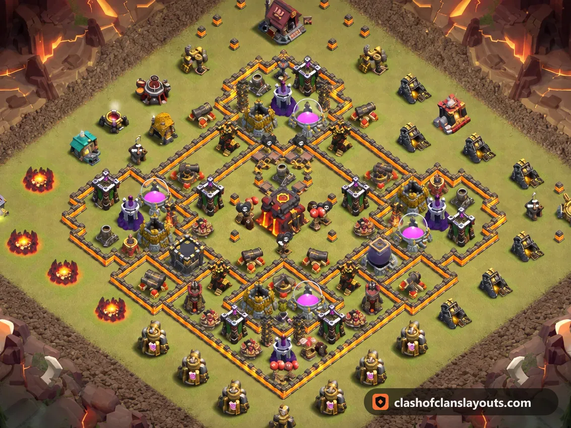 TH10 War Base Layout 194: Clash of Clans Town Hall 10 war base layout, full base picture