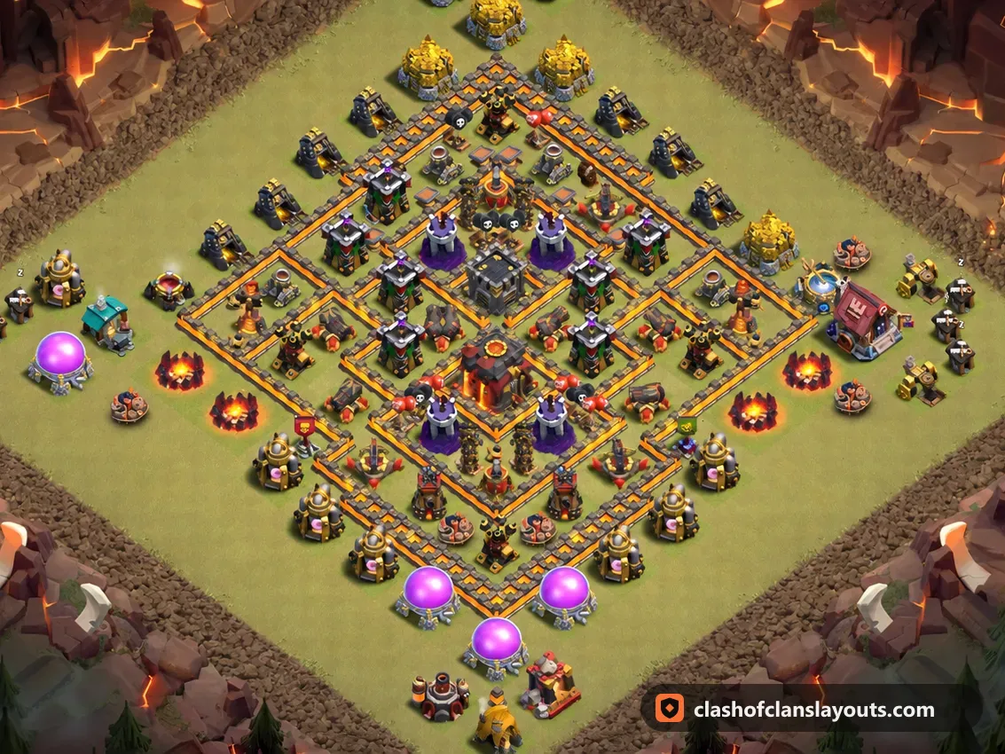 TH10 War Base Layout 195: Clash of Clans Town Hall 10 war base layout, full base picture