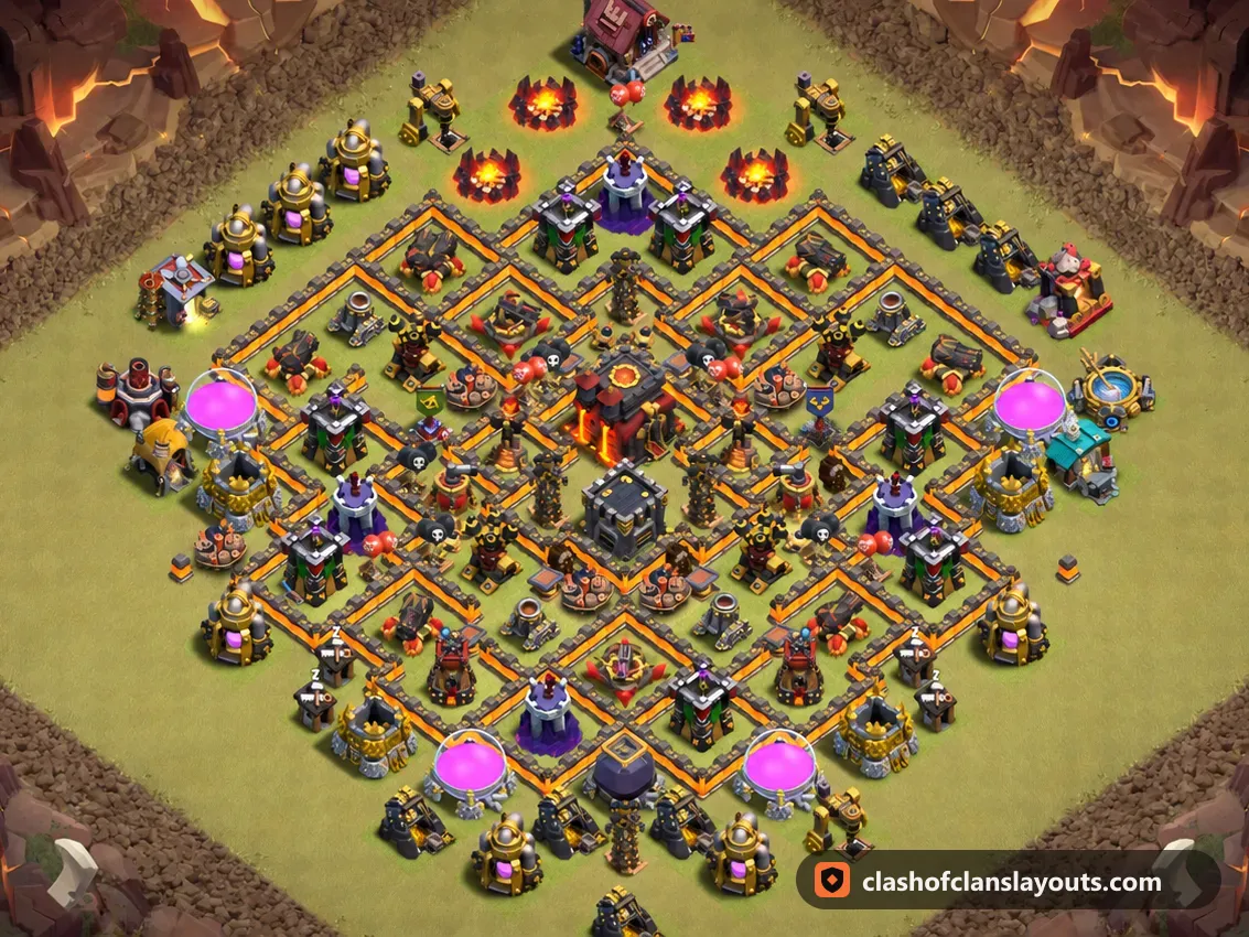Base de Guerra TH10 201: layout de base de guerra de Clash of Clans para Centro de Vila 10, imagem completa da base