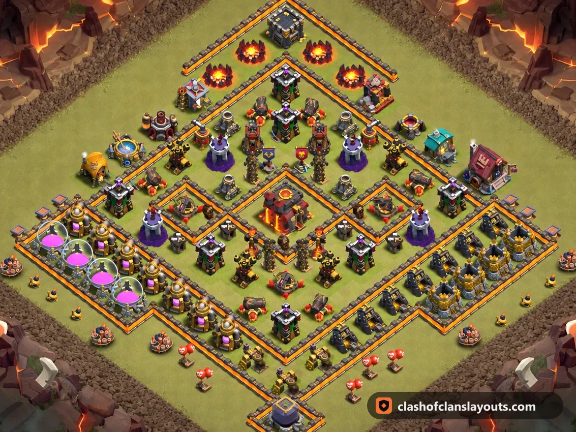 Base de Guerra TH10 202: layout de base de guerra de Clash of Clans para Centro de Vila 10, imagem completa da base