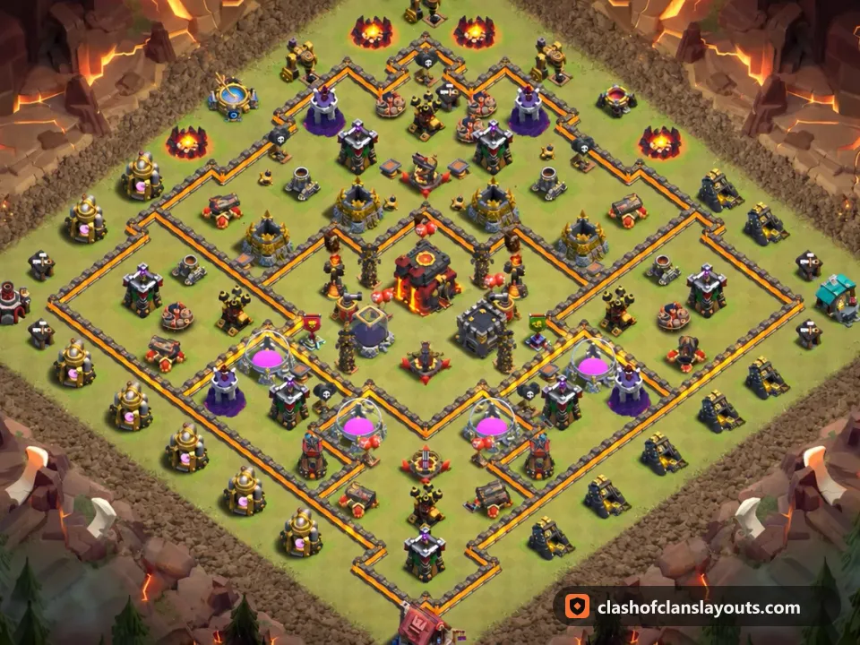 TH10 War Base Layout 204: Clash of Clans Town Hall 10 war base layout, full base picture