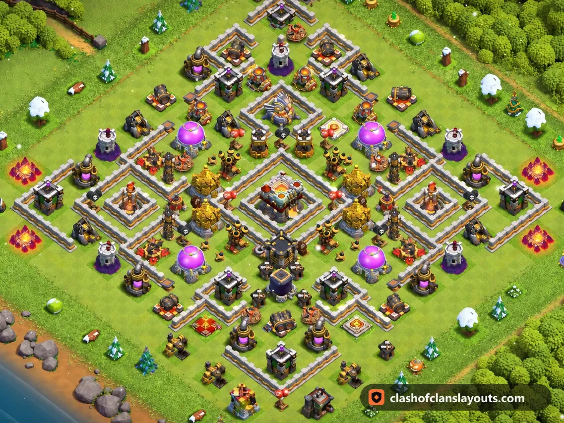 TH11 Farm Base Layout 52: Clash of Clans Town Hall 11 farm base layout, full base picture