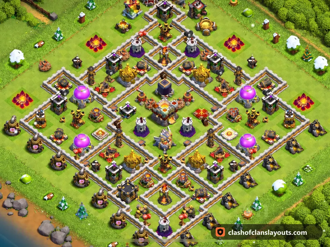 TH11 Farm Base Layout 53: Clash of Clans Town Hall 11 farm base layout, full base picture