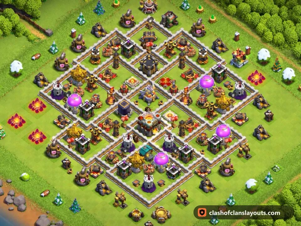 TH11 Farm Base Layout 54: Clash of Clans Town Hall 11 farm base layout, full base picture