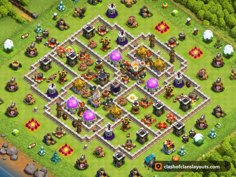 TH11 Farm Base Layout 55: Clash of Clans Town Hall 11 farm base layout, full base picture