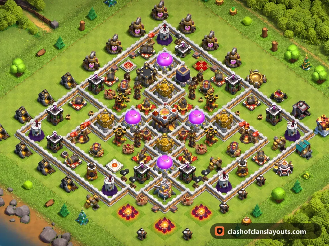 TH11 Farm Base Layout 56: Clash of Clans Town Hall 11 farm base layout, full base picture
