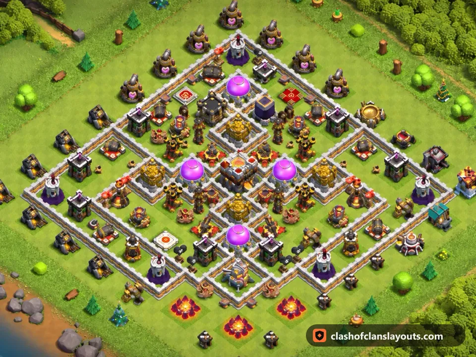 TH11 Farm Base Layout 56: Clash of Clans Town Hall 11 farm base layout, full base picture