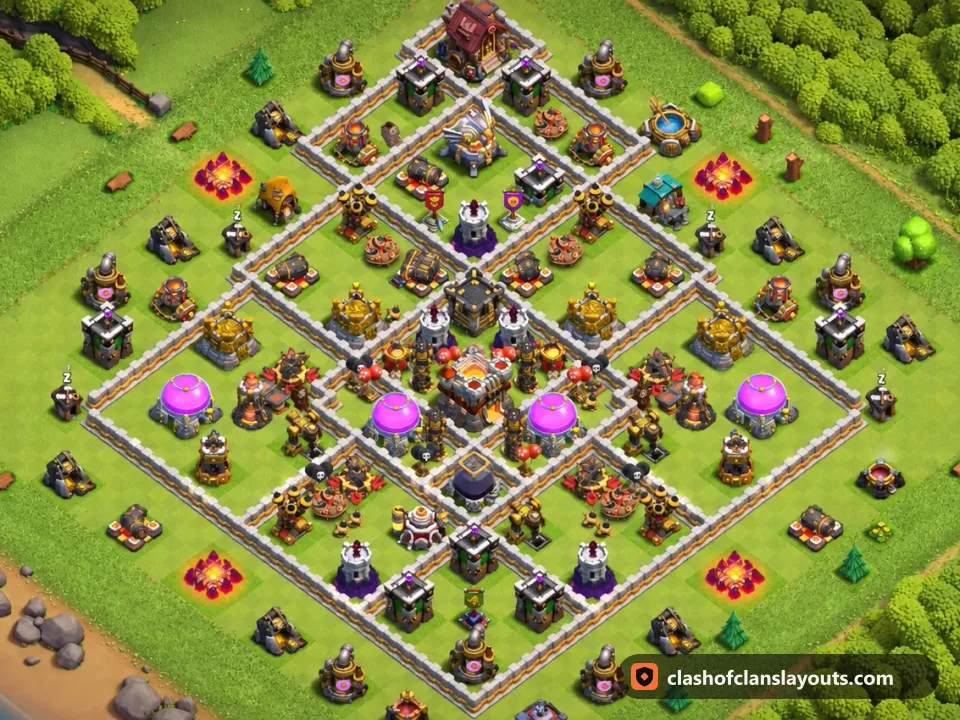 TH11 Farm Base Layout 62: Clash of Clans Town Hall 11 farm base layout, full base picture