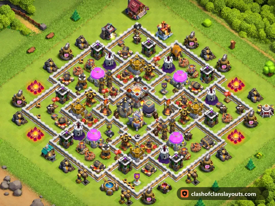 TH11 Farm Base Layout 63: Clash of Clans Town Hall 11 farm base layout, full base picture