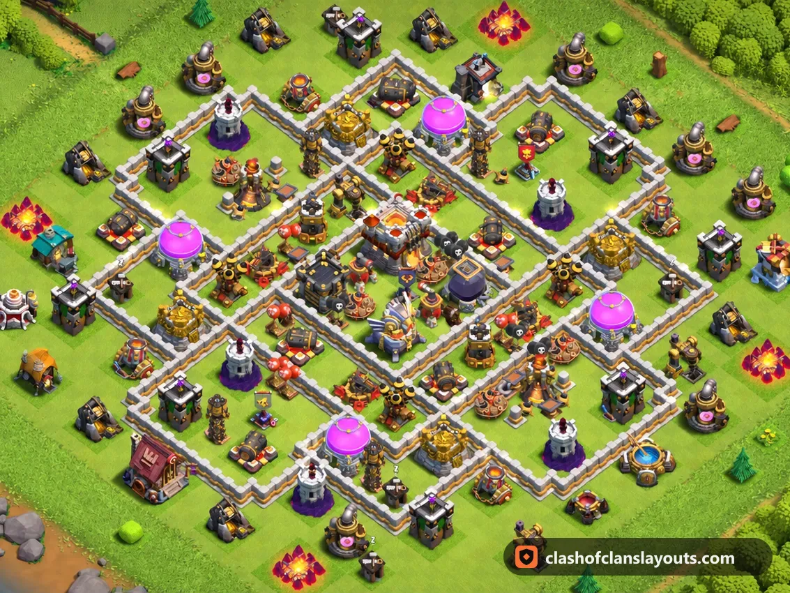TH11 Farm Base Layout 65: Clash of Clans Town Hall 11 farm base layout, full base picture