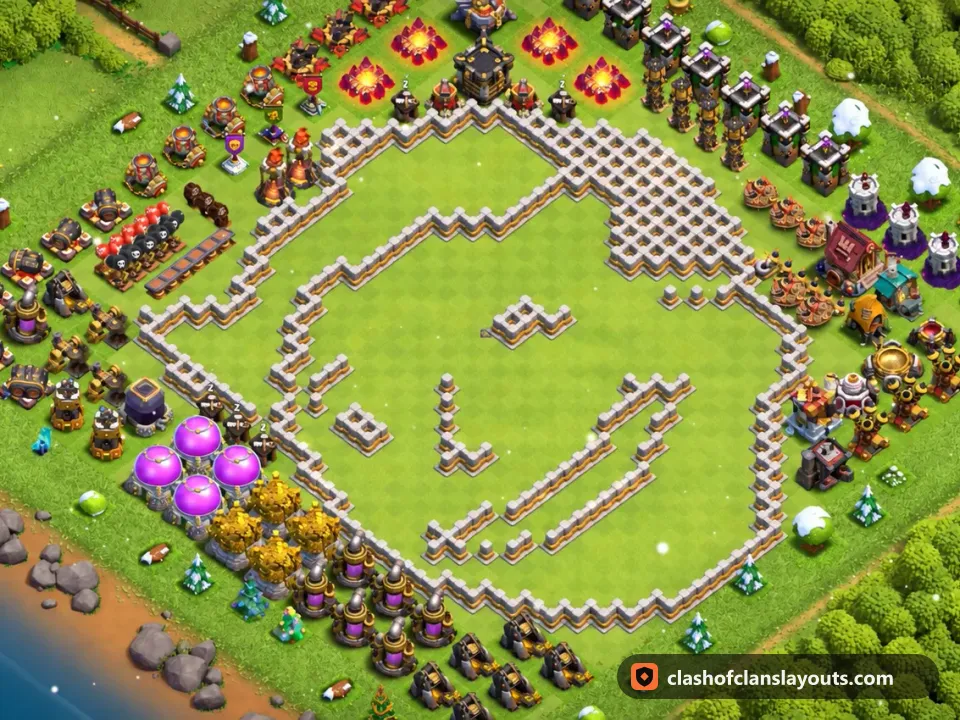 TH11 Funny Base Layout 78: Clash of Clans Town Hall 11 fun base layout, full base picture