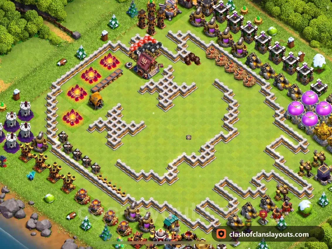 Base Fun TH11 79 : plan de base fun HDV 11 Clash of Clans, image complète de la base