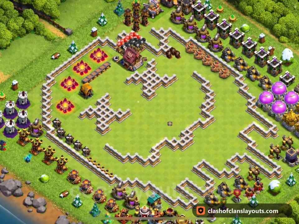 TH11 Funny Base Layout 79: Clash of Clans Town Hall 11 fun base layout, full base picture