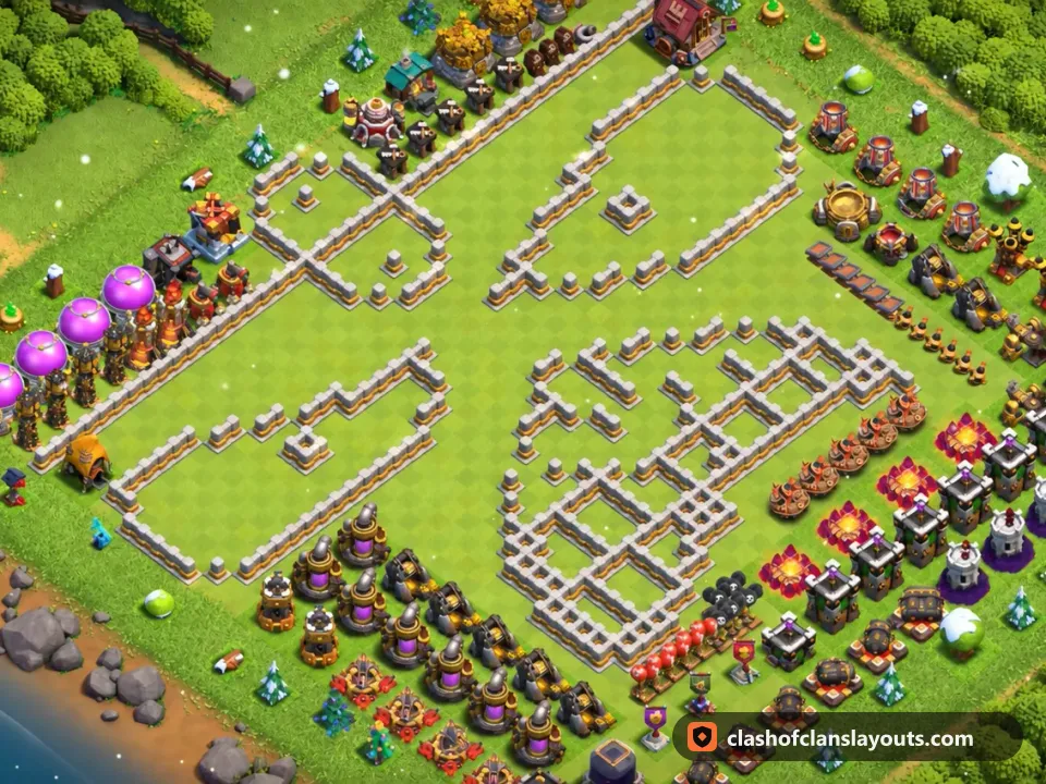 TH11 Funny Base Layout 80: Clash of Clans Town Hall 11 fun base layout, full base picture