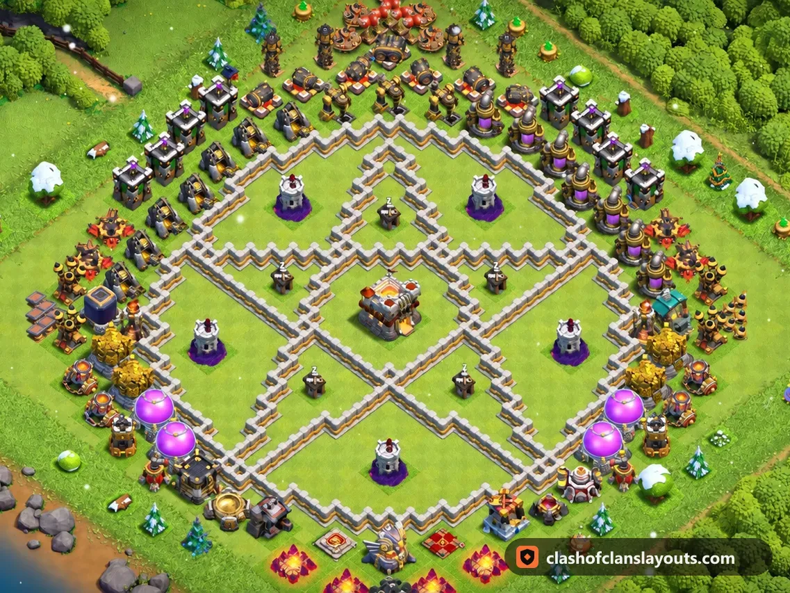Spaßbase TH11 81: Clash of Clans Spaßbase für Rathaus 11, komplettes Bild der Base