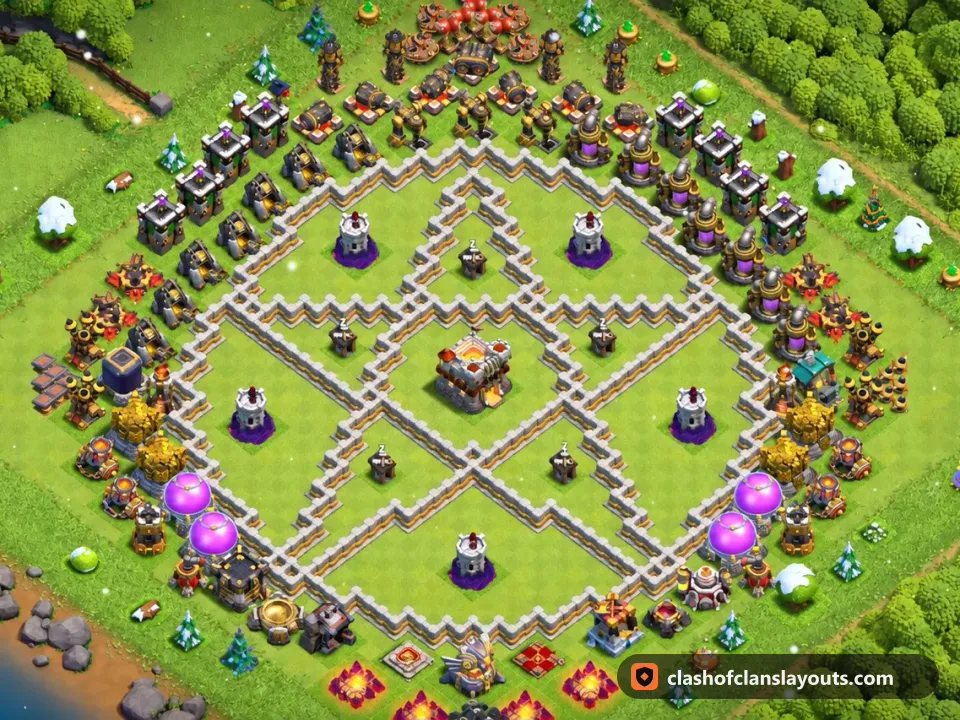 TH11 Funny Base Layout 81: Clash of Clans Town Hall 11 fun base layout, full base picture