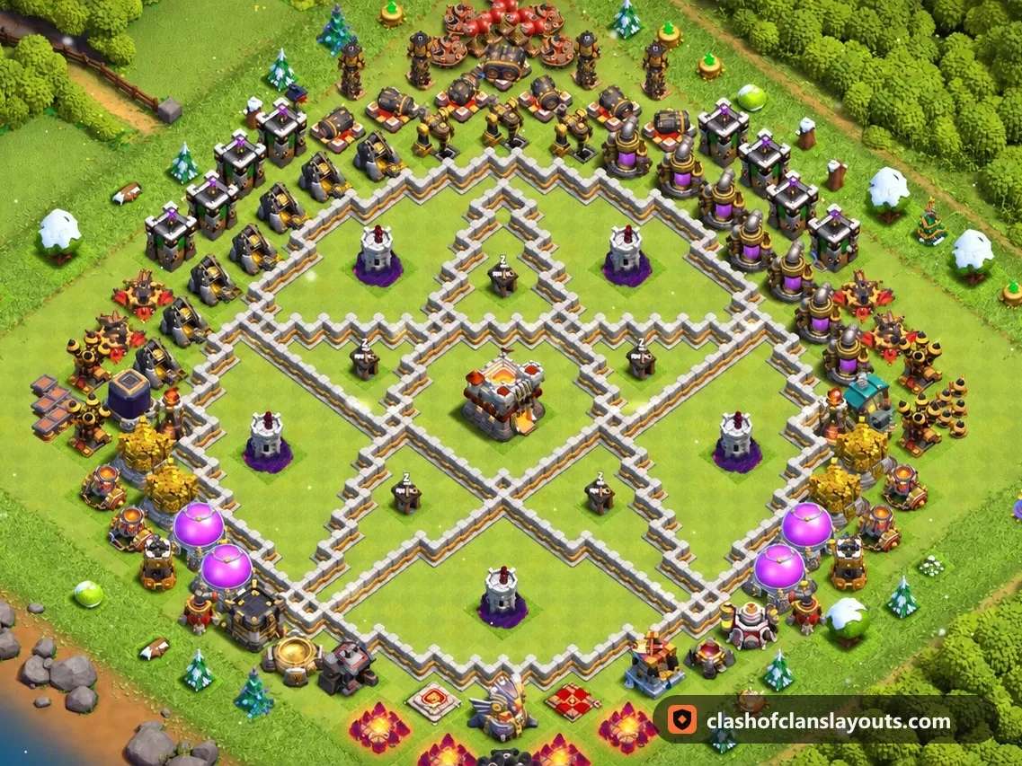 TH11 Funny Base Layout 82: Clash of Clans Town Hall 11 fun base layout, full base picture