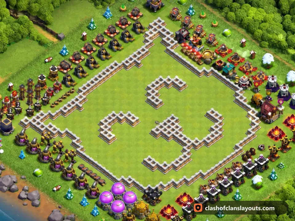 TH11 Funny Base Layout 83: Clash of Clans Town Hall 11 fun base layout, full base picture