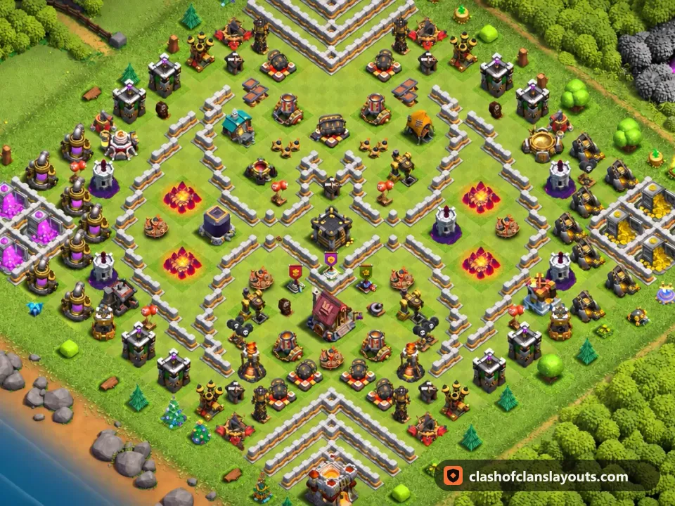 TH11 Funny Base Layout 85: Clash of Clans Town Hall 11 fun base layout, full base picture