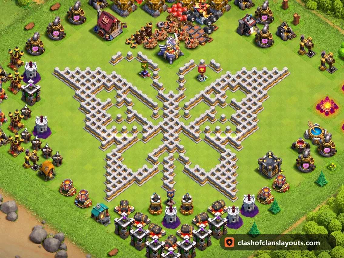 TH11 Funny Base Layout 87: Clash of Clans Town Hall 11 fun base layout, full base picture