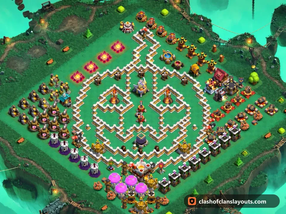 TH11 Funny Base Layout 88: Clash of Clans Town Hall 11 fun base layout, full base picture