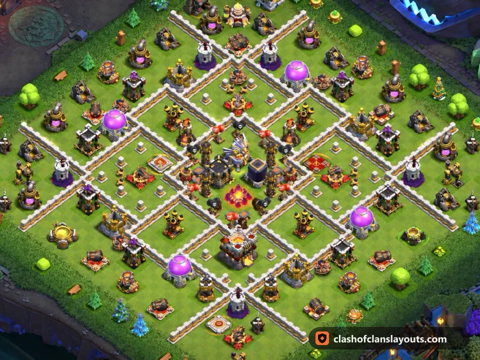 TH11 Hybrid Base Layout 37: Clash of Clans Town Hall 11 hybrid base layout, full base picture
