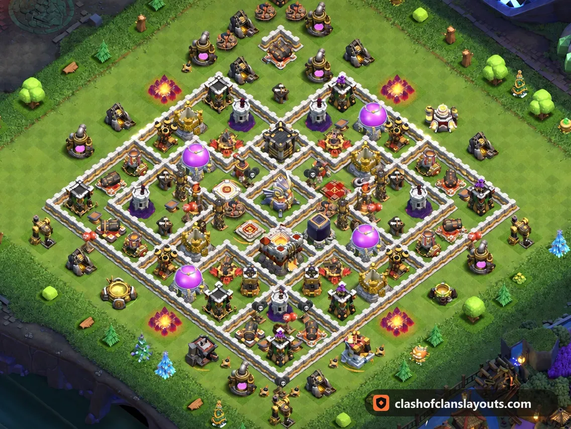 Base Hybride TH11 40 : plan de base hybride HDV 11 Clash of Clans, image complète de la base