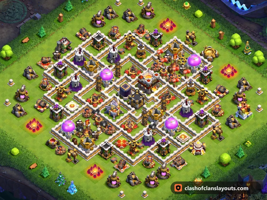 Hybridbase TH11 43: Clash of Clans Hybridbase für Rathaus 11, komplettes Bild der Base